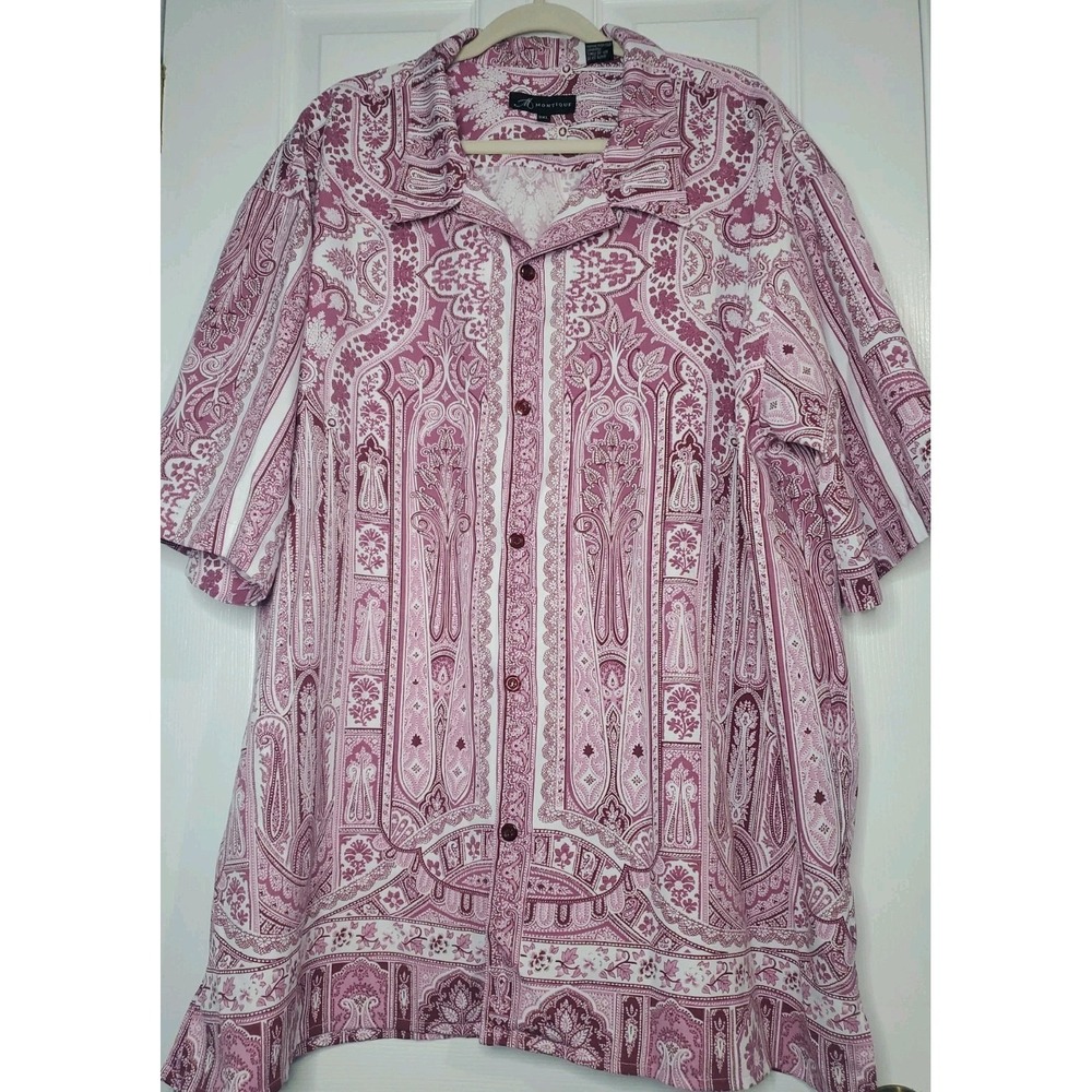 Montique  Men's White And Maroon Paisley Pattern 100% Polyester Shirt size 3XL